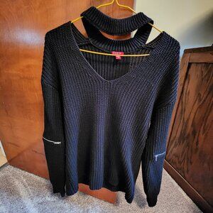Guess V-Neck Pullover Sweater with Knit Choker Collar